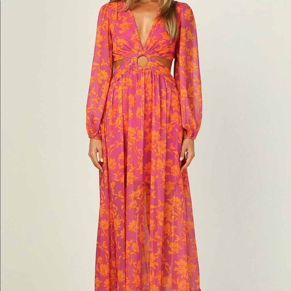 Runway Scout Katia Dress Pink & Orange Floral Print, US size 4